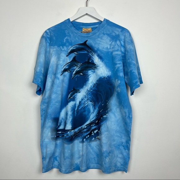 Vintage Dolphin T-Shirt Underwater Ocean Scene Allover Print Waves Surfing - Picture 1 of 6